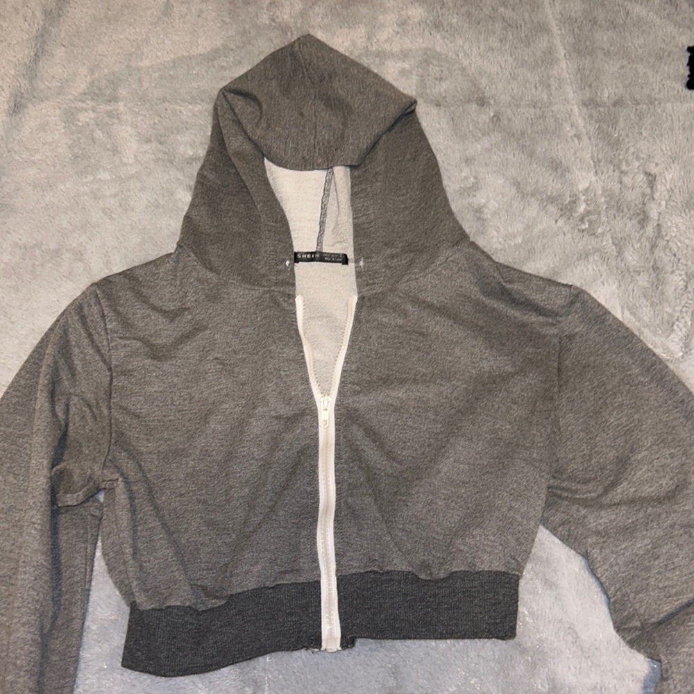 Size small grey zip up hoodie from SHEIN.